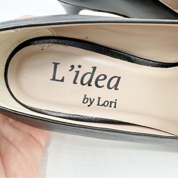 L’idea by Lori Black Pointed Pumps Taupe Trimmed Leather Rectangle Embellishment - Picture 9 of 13